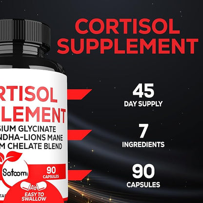 Satoomi 7in1 Cortisol Supplement - Magnesium Glycinate with Ashwagandha, Magnesium Glycinate and Citrate - Mood & Rest Well & Resilience - 90 Capsules for 45 Days