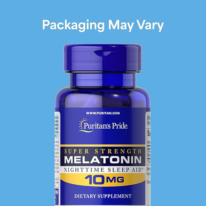 Puritan's Pride Premium Super Strength Melatonin 10mg Sleep Aid, Dietary Supplement for Sound, Restful, and Longer Sleep Support, 4 Month Supply, 120 Rapid Release Capsules (Packaging May Vary)