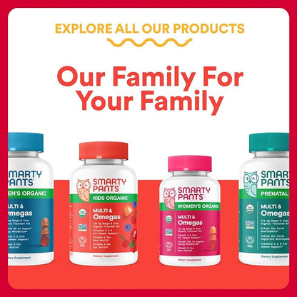 SmartyPants Organic Kids Multivitamin Gummies: Probiotics, Omega 3 (ALA), Vitamin D3, C, Vitamin B12, B6, A, K & Zinc for Immune Support, Biotin, Three Fruit Flavors, 120 Count (30 Day Supply)