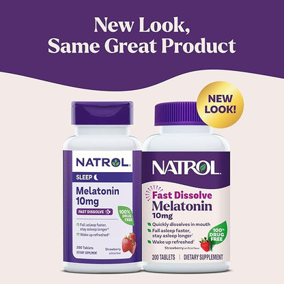 Natrol Melatonin 10mg Fast Dissolve Tablets - Strawberry Flavor, 200 Count, Sleep Support, Fast Dissolve Melatonin for Adults, 200-Day Supply