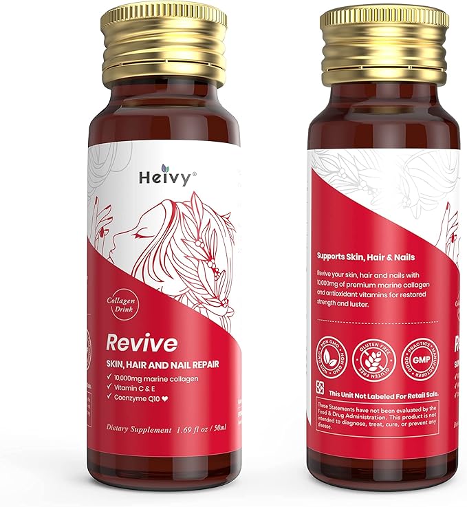 Heivy Liquid Collagen for Women, Collagen Drink with 10,000mg Marine Collagen Peptides, Collagen Liquid for Women for Hair Growth, Skin Repair, Nail Strength, 1.69 Fl Oz (Pack of 30)