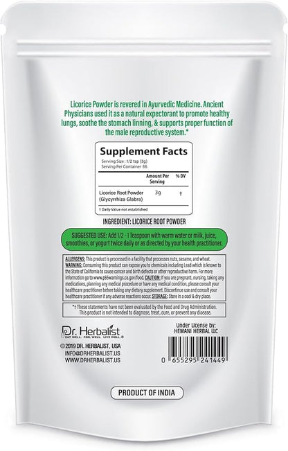 Dr. Herbalist Licorice Root Powder - 200g, Glycyrrhiza Glabra, Supports Digestive Health & Immunity