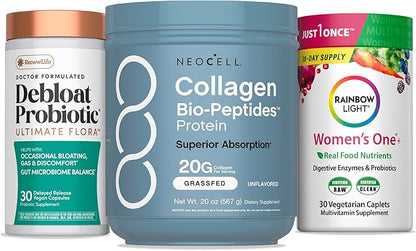 NeoCell Women’s Debloat Beauty & Balance Bundle | 3-in-1 Bundle Pack Collagen Bio-Peptides Protein | Debloat Probiotic | Women’s One + Multivitamin
