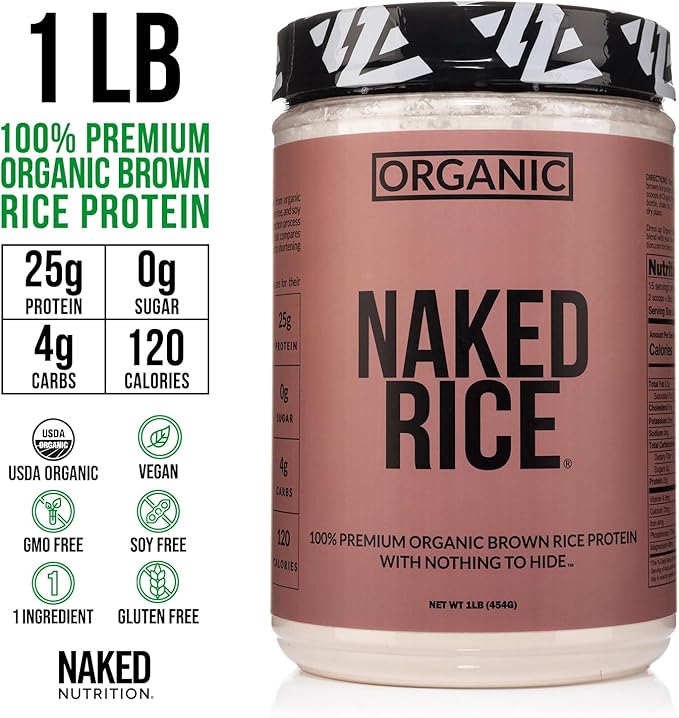 NAKED Rice 1Lb - Organic Brown Rice Protein Powder - Vegan Protein Powder, GMO Free, Gluten Free & Soy Free. Plant-Based Protein, No Artificial Ingredients - 15 Servings (Pack of 2)