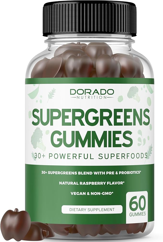 Supergreens Gummies (60 Count) Daily Greens Gummies- Greens Supplements with Raspberry Flavor- Superfood for Immunity Support for Adults - Third Party Tested, Vegan Safe & Made in USA