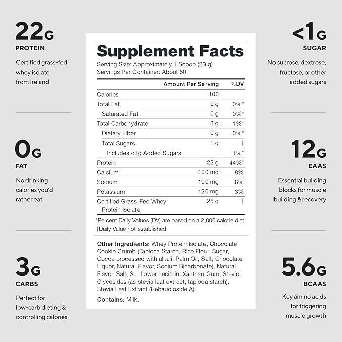 LEGION Whey+ Protein Whey Isolate from Grass Fed Cows (Cookies & Cream, 60 Servings) - Whey Protein Isolate Low Calorie, Non-GMO, Sugar Free, Lactose and Gluten Free, All Natural Protein Powder