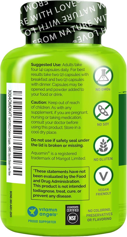 NATURELO Calcium Supplement - with Vitamin C, Vitamin D3, K2, and Calcium Magnesium Zinc for Bone Strength with Calcium 600mg - Plant-Based, 360 Vegetarian Capsules, Non-GMO, Soy & Gluten-Free