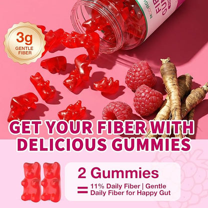 Fiber Gummies for Digestive Health & Regularity, Sugar-Free High Fiber Supplement for Adults & Kids, Soluble Dietary Fiber, Vegan Fiber Supplements for Men & Women, 60 Count