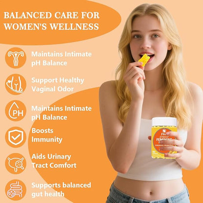 Pineapple Gummies for Women pH, Feminine Balance, Vaginal Health, Female Probiotics Gummy, Wellness Support, Vegan, Gluten-Free, Hawaiian Pineapple 90 Gummies 45 Servings