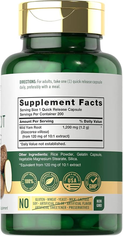 Carlyle Wild Yam Root Capsules | 200 Count | Non-GMO, Gluten Free | Traditional Herb Extract