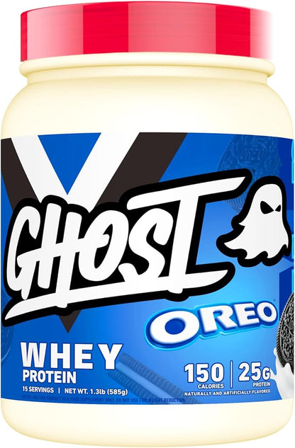 GHOST Whey Protein Powder, Oreo - 1LB Tub, 25G of Protein - Flavored Isolate, Concentrate & Hydrolyzed Whey Protein Blend - Post Workout Shakes