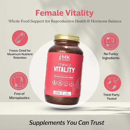 MK Supplements Female Vitality | Grass-Fed Beef Organs for Women | Spleen, Uterus, Ovaries, Fallopian Tubes & Kidney | No Phytoestrogens | 150 Capsules