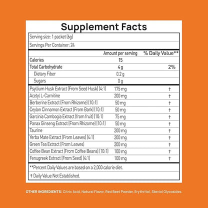 GLP-1 Supplement | Natural GLP-1 Production | GLP 1 Booster Drink Mix to Control Appetite and Cravings | Great Tasting Metabolic Support - Yerba Mate, Garcinia Cambogia, Berberine [Orange]