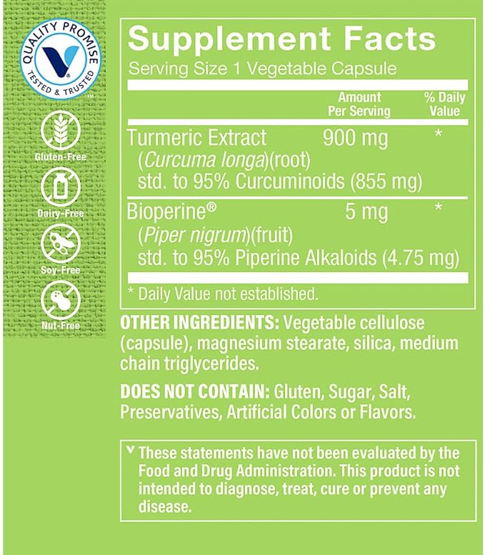 The Vitamin Shoppe Triple Strength Turmeric with Curcumin 900mg, Supports Joint Mobility, Provides Antioxidant Benefits & Includes 5mg Bioperine for Nutrient Absorption (120 Vegetarian Capsules)