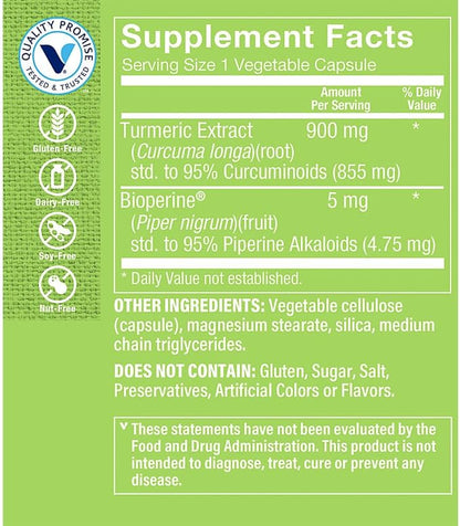 The Vitamin Shoppe Triple Strength Turmeric with Curcumin 900mg, Supports Joint Mobility, Provides Antioxidant Benefits & Includes 5mg Bioperine for Nutrient Absorption (120 Vegetarian Capsules)