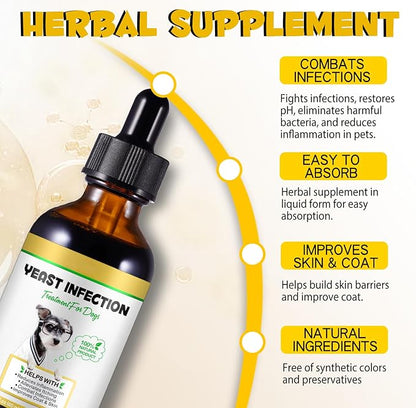 2Pack Yeast Infection Treatment for Dogs - Natural Support Drops for Dog Itch Relief, Ear Infection, Allergy & Inflammation Relief, Dog Yeast Infection Treatment (2 x 2 Fl Oz)