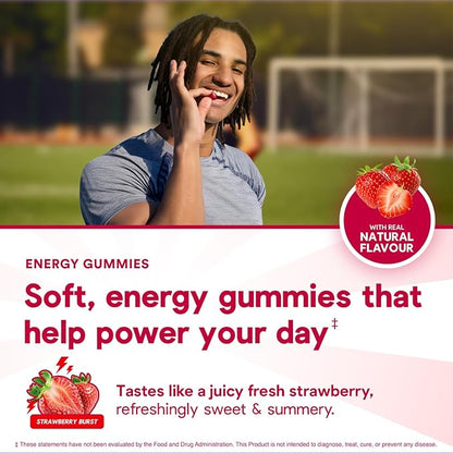 Energy Bytes Daily Energy Gummies – Fast Acting Energy Chews with Caffeine & Vitamins B3 B6 B12 A & D – Stay Focused and Energised Through Your Day – 60 Bytes
