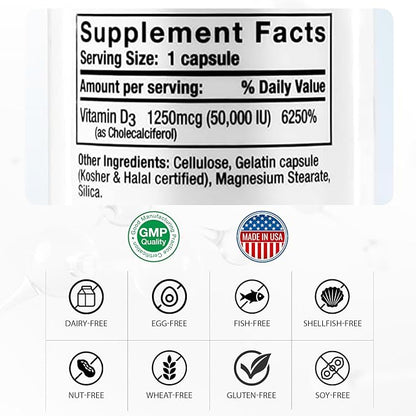 Nivagen Vitamin D3 50,000 IU (1250 mcg) | Once Weekly Dose | 100 Capsules (100 Weeks, Approx. 2 Years Supply) | Easy to Swallow | Bone, Muscle & Immune Support | Non-GMO, Gluten Free | Made in USA