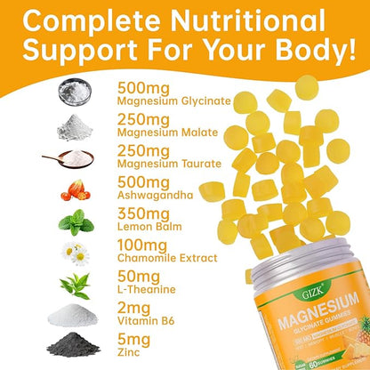 Magnesium Glycinate Gummies 500mg – Sugar Free Magnesium Gummies for Sleep, Stress, Muscle & Nerve Support – for Adults & Kids 4+, Vegan, No Melatonin (Pineapple Flavor, 120 Count)