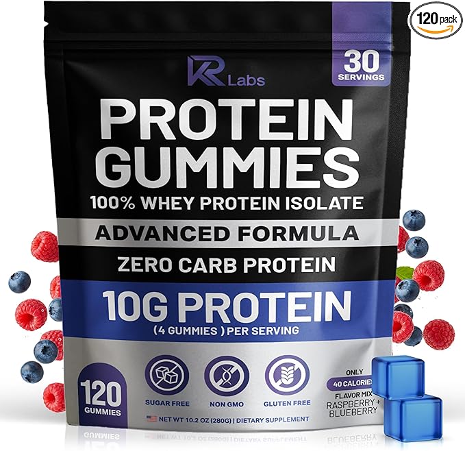 Zero Carb 100% Pure Whey Isolate Protein Gummies | 300g Total Protein per Bag | 10g per Serving Plant Based with Vitamins for Men & Women | Gluten Free Non-GMO (Mixed Berry) | 120 Count