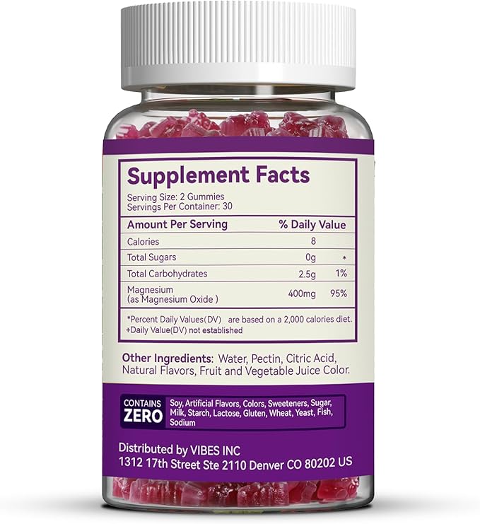 Magnesium Oxide Gummies 400mg, Chewable Magnesium Gummies for Women & Adults, Nerve & Muscle Support - Sugar-Free, Vegan, 60 Count