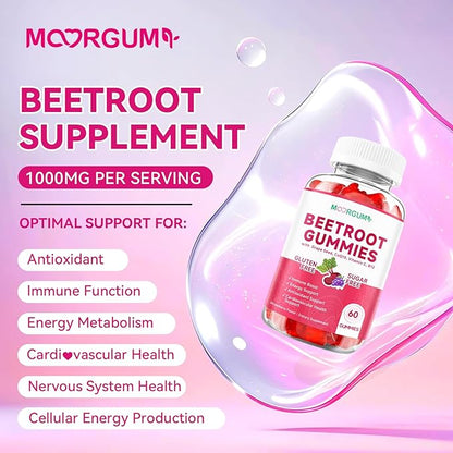 Beetroot Gummies with Grape Seed, Niacin, CoQ10, Vitamin C, B12, L-Citrulline & L-Arginine, Antioxidant Support, Sugar-Free Beet Root Supplement for Women & Men, 120 Count
