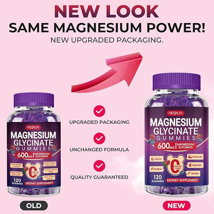 Magnesium Glycinate Gummies 600mg High Absorption, Manganese Glycinate for Women and Men with Vitamin D, B6, and CoQ10 for Adults & Kids, Magnesium for Calm Support & Sleep, 60 Days Supply