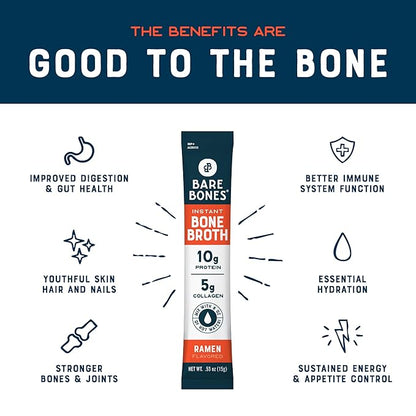 Bare Bones Ramen Bone Broth Instant Powdered Mix Packets | 5g Collagen | 10g Protein | Keto & Paleo Friendly | No Artificial Flavors | Non-GMO, Gluten-Free, Dairy-Free Rich Savory on-the-go 16 Pack