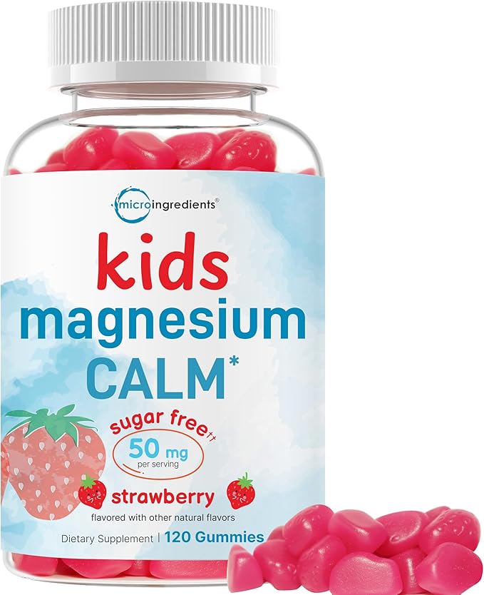 Kids Magnesium Gummies for Age 2+, 120 Count | Sugar Free Strawberry Flavor | Calm Magnesium Citrate Gummies for Sleep, Relaxation, Muscle, Bones, & Mood Support* | Non-GMO, Gluten Free