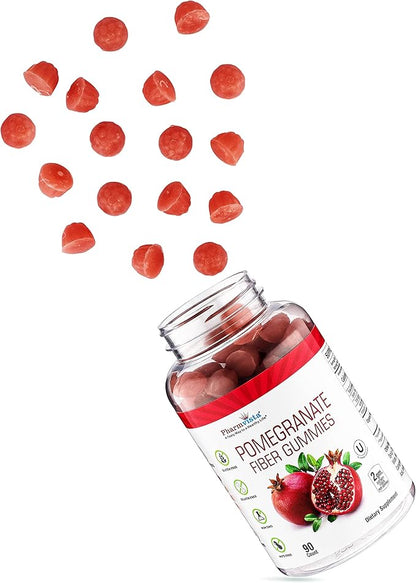Pharmvista Pomegranate Fiber Gummies for Adults & Kids 100mg - Gluten Free Vegan Pomegranate Supplement Rich in Dietary Fiber Chewables Gummies- 90 Count
