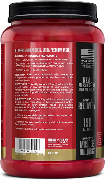 BSN SYNTHA-6 Premium Protein Powder with 6g of Fiber, Whey Isolate, Micellar Casein, Milk Protein Isolate, 5g of Fat, Vanilla Ice Cream, 14 Servings, 1.45 Pound (Packaging May Vary)