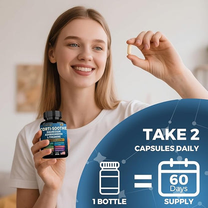 Corti-Soothe Cortisol Supplement for Women and Men with Magnesium Glycinate 200mg, L-Theanine 150mg, Phosphatidylserine 50mg & Manager Holy Basil Ginkgo Biloba Bacopa Monnieri Valerian 60 Capsules