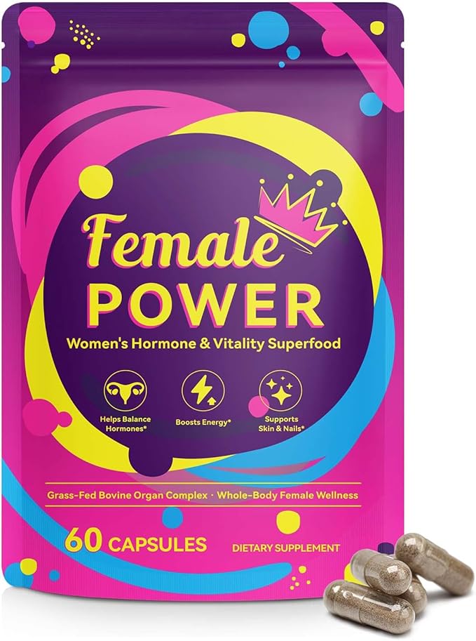 Beef Organ Supplement for Women - Hormone Balance & Stress Relief Supplement, Supports Skin & Nails, 100% Grass-Fed Beef Organ Capsules(Liver, Kidney, Heart, & 3 More), Non-GMO, 60Pc