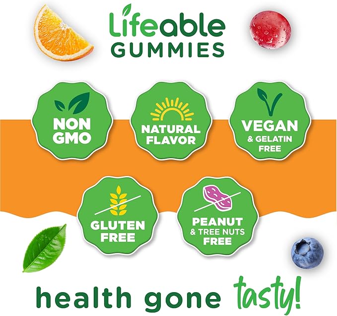 Lifeable Mushroom Gummies for Adults | 10 Mushroom Complex Blend with Ashwagandha KSM-66 | Vegan Kosher Non-GMO Mushroom Supplement Extract | Great Tasting Focus & Energy Support | 60 Gummies