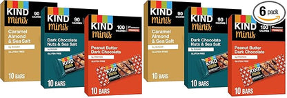 KIND Bar Minis,Variety Pack,Dark Chocolate Nuts and Sea Salt,Peanut Butter,Caramel Almond,Healthy Snacks,3g Protein,Gluten Free,Low Sugar/Calorie Snacks,(Pack of 60)