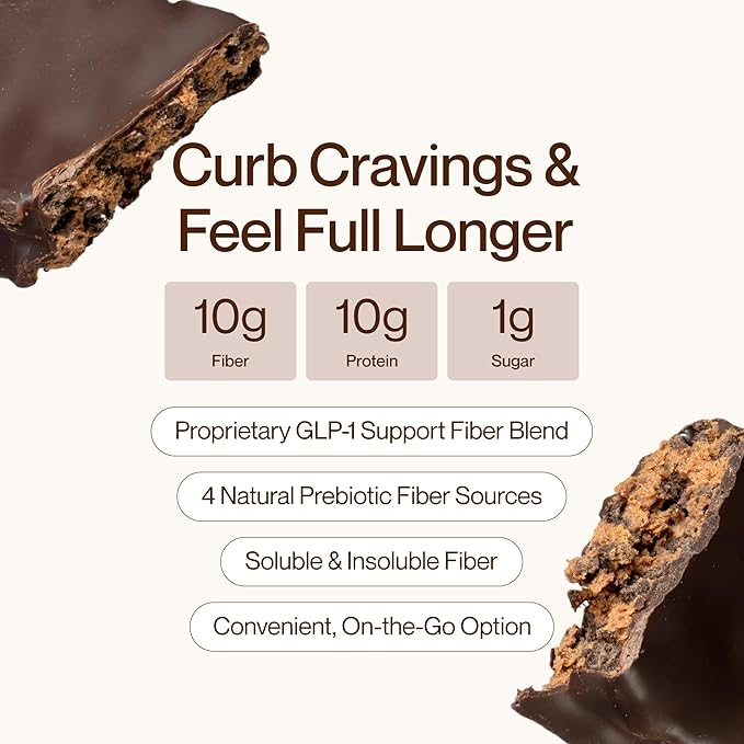 Supergut GLP-1 Boosting Prebiotic Bars, Chocolate Brownie - Gut Healthy Protein Snacks & Breakfast Bars - Keto-Friendly Meal Replacement Energy Bars (12 Count)