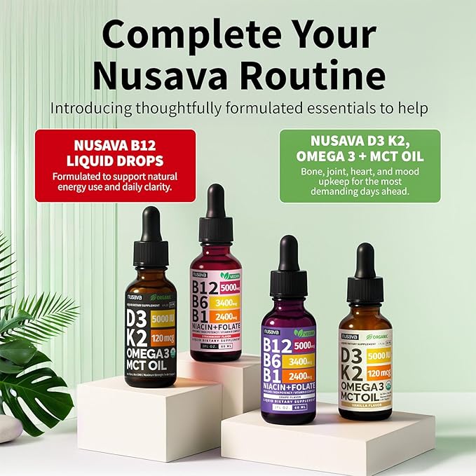 NUSAVA (2 Pack Extra Strength Liquid Vitamin B12 Sublingual Vitamin B Complex - B12 Drops 10000mcg - Methylcobalamin for Energy, Brain, and Heart Support, Raspberry Flavor, 2 floz, 80 Servings