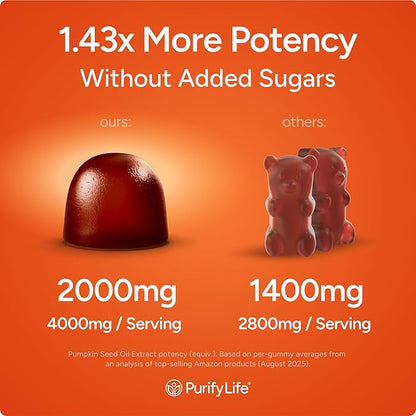 Sugar-Free Pumpkin Seed Oil Gummies (4,000mg/serving) Pumpkin Seed Oil for Hair Growth, Youthful Skin, Prostate Health, Immune & Urinary Tract Support-Natural Source of Essential Fatty Acids-60 Chews
