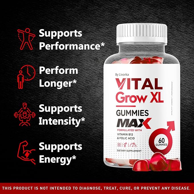 (2 Pack) Vital Grow XL Male Gummies - Men's Performance Gummies 1050MG Vital GrowXL Blend, Vital Growth Gummy Advanced Gomitas Formula, 120 Gummies for 2 Months