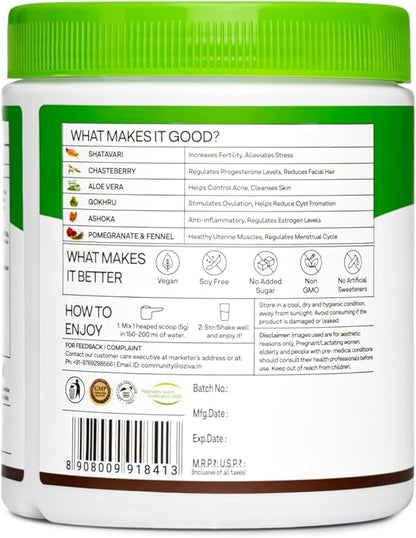 OZIVA Plant Based HerBalance for PCOS | PCOS Supplement for Women for Hormonal Balance & Better Menstrual Cycle | PCOS Drink with Inositol, Shatavari,Chasteberry, Ashoka Certified Clean & Vegan, 250g