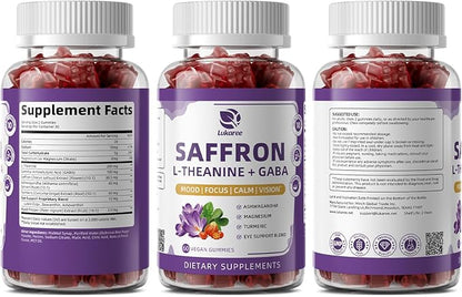 Lukaree 10-in-1 Saffron Gummies Supplements for Mood, Focus & Eye Support with L-Theanine 200mg, GABA, Ashwagandha, Lutein, Zeaxanthin & Astaxanthin, Sugar Free, Vegan, Berry Flavor, 60 Count
