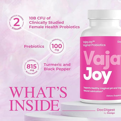 VajayJoy pH Balance Pills -Womens Vaginal Probiotic for pH Regulation, Clinically Shown to Restore pH Equilibrium and Natual Lubrication- Reduces BV, Yeast Infections and Odor