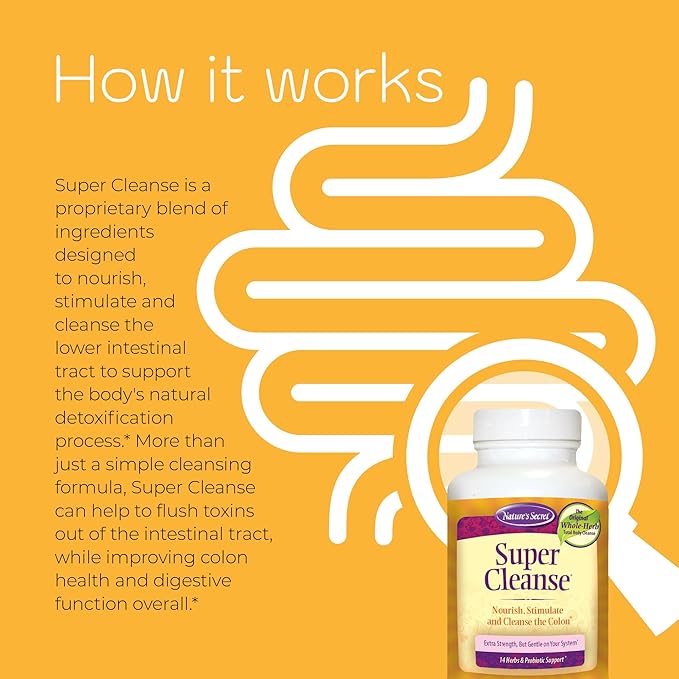 Nature’s Secret Super Cleanse - Extra Strength Colon Cleanse with 14 Herbs & Probiotic Support - Promotes Gut Health Detox Cleanse & Digestive Support Gentle Elimination Formula - 100 Tablets (2 Pack)