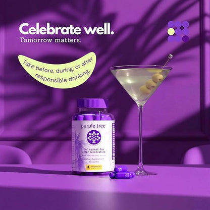 purple tree Post-Celebration Wellness Supplement for After-Drink Support | Hydration & Liver Health | Dihydromyricetin DHM, Milk Thistle, Electrolytes, Vitamin B, Willow Bark, Quercetin (180 Pills)