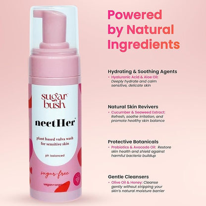 Sugarbush NectHer Plant Based Sensitive Intimate Foam Wash – Fragrance-Free & Hypoallergenic – Soothes Sensitive Skin – Vegan Formula – 5 oz