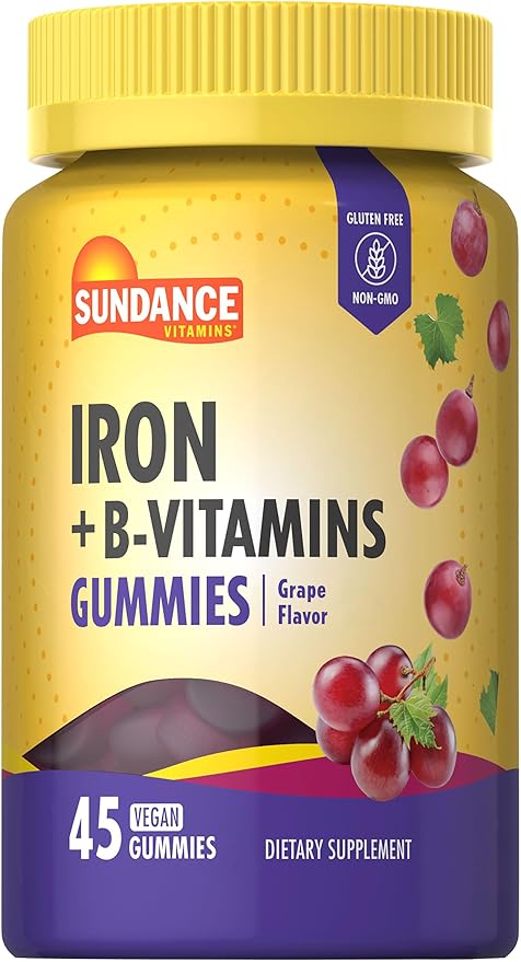 Sundance Iron Gummies | Plus B-Vitamins | 45 Vegan Gummies | Grape Flavor | Vegan, Non-GMO, and Gluten Free Supplement