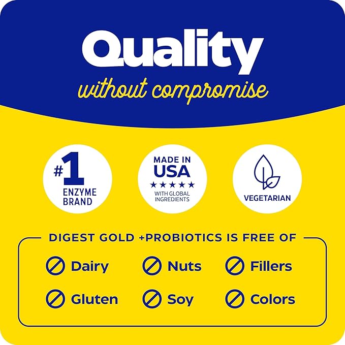 Enzymedica Digest Gold + Probiotics, 2-in-1 Digestive Enzymes & Probiotic Support, Promotes Gut Health with 1 Billion Active Cultures, 180 Capsules