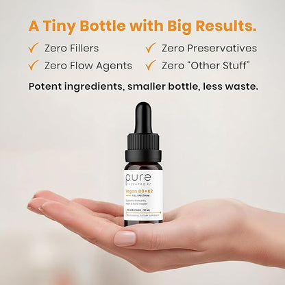 Pure Therapro Rx Vegan D3 + K2 Organic 100% Liposomal 10ml Made in USA | 3 Month Supply | Maximum Absorption Vitamin D3 and Vitamin K2 Supplements for Men and Women, D3 Vitamin 5000 IU