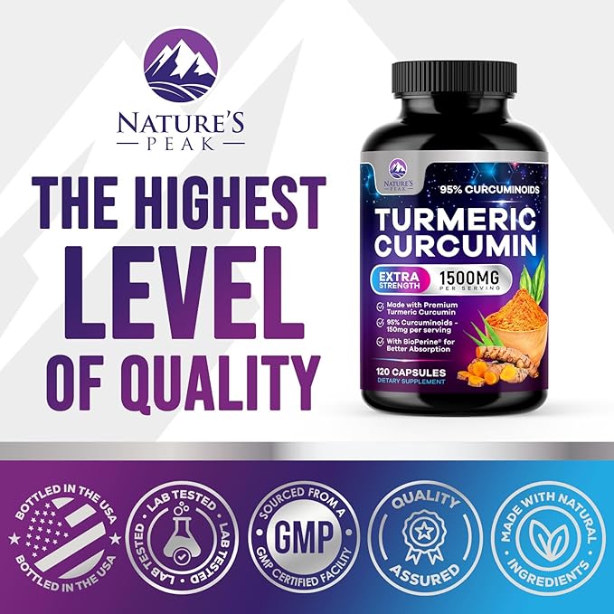 Turmeric Curcumin Supplement - 1350mg Organic Turmeric Per Serving - 95% Curcuminoids & BioPerine Black Pepper Extract for Best Absorption - Natural Vegan Joint Support, Bottled in USA - 120 Capsules