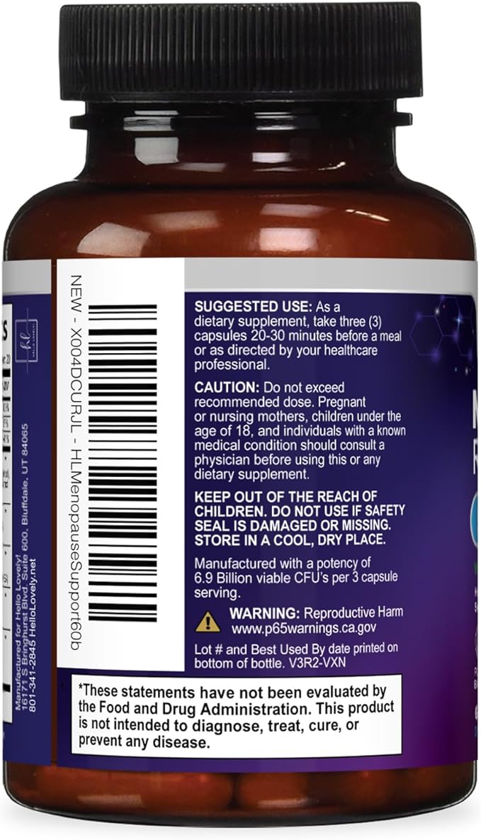 Menopause Supplements for Women - Hot Flash Night Sweats & Menopause Relief Pills - Probiotic Blend 8 Billion CFU Per Serving with Dong Quai & Black Cohosh - Vaginal, Digestive Support - 60 Capsules